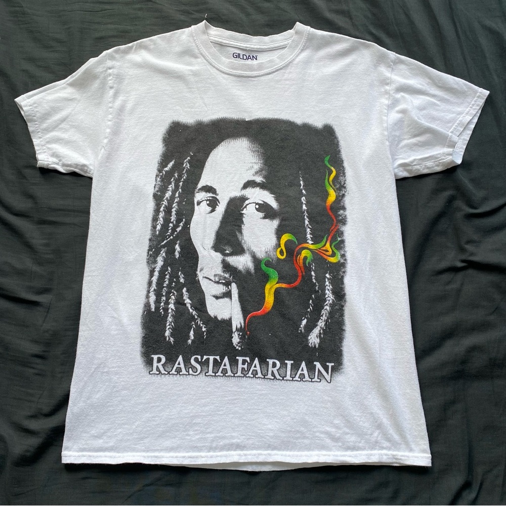 Gildan White Rastafarian Portrait Tee with Red Yellow Green Accents